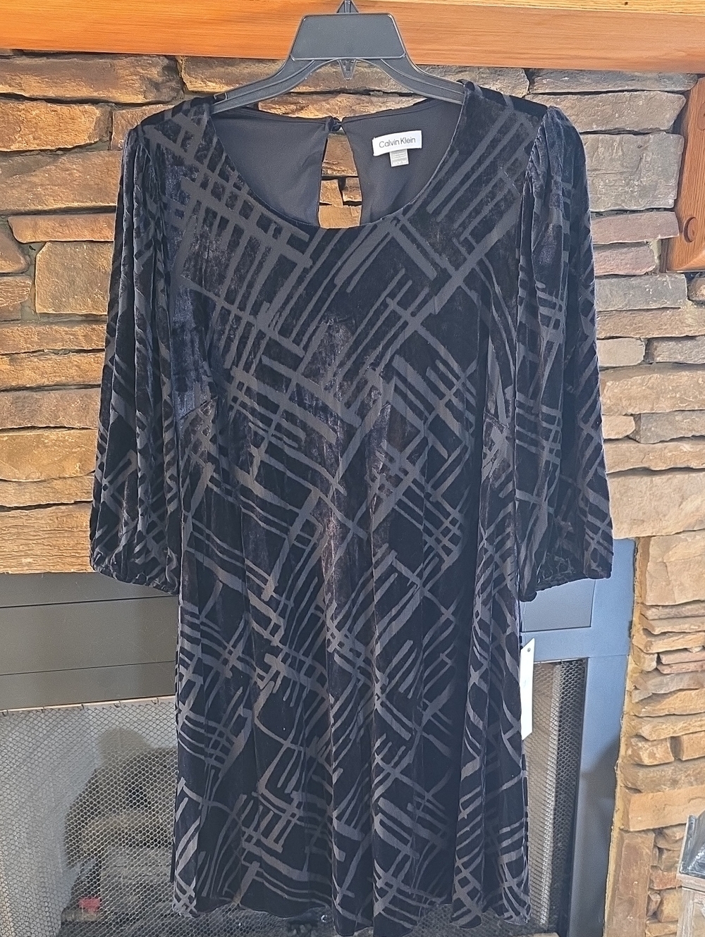 Calvin Klein Black Geometric Velvet Midi Dress